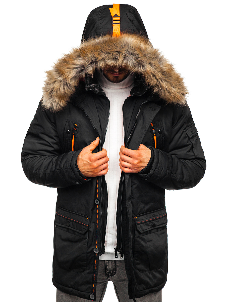 Chaqueta de invierno parka para hombre negra Bolf 1067