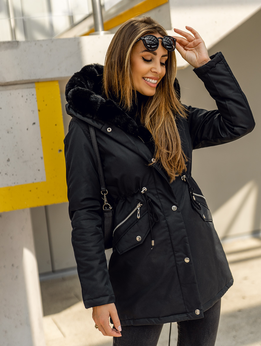 Chaqueta corta pelo negro para Mujer