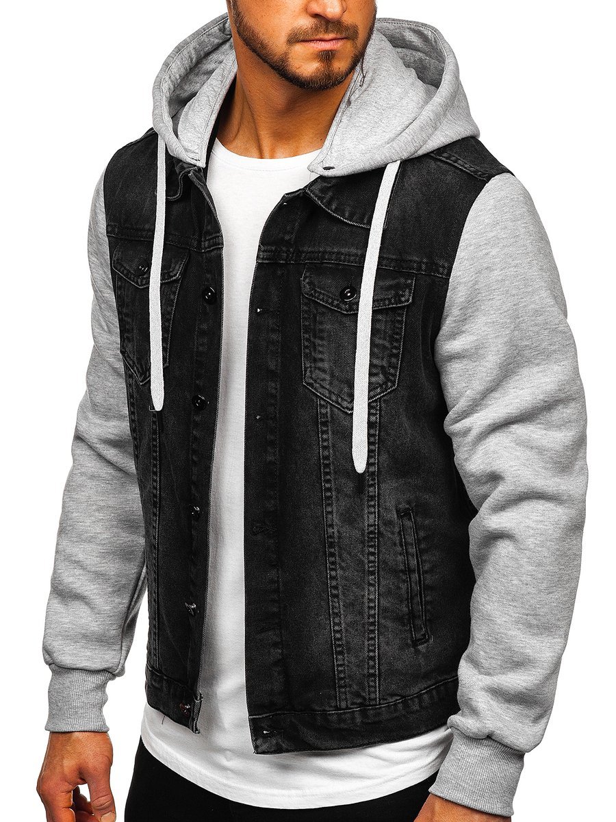 Chaqueta vaquera con capucha para hombre negro Bolf 211902