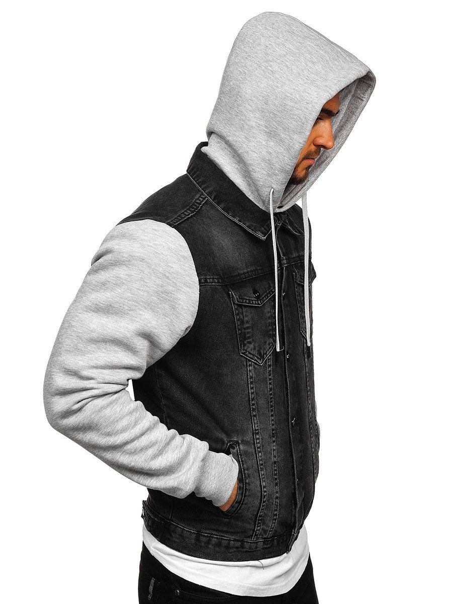 Chaqueta vaquera con capucha para hombre negro Bolf 211902 NEGRO Chaqueta vaquera con capucha para hombre negro Bolf 211902 NEGRO
