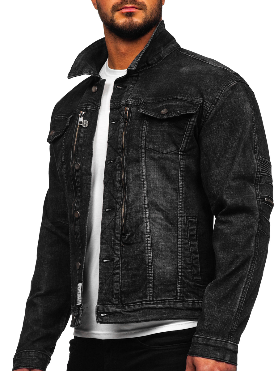 Chaqueta vaquera tipo trucker para hombre negro Bolf MJ502N