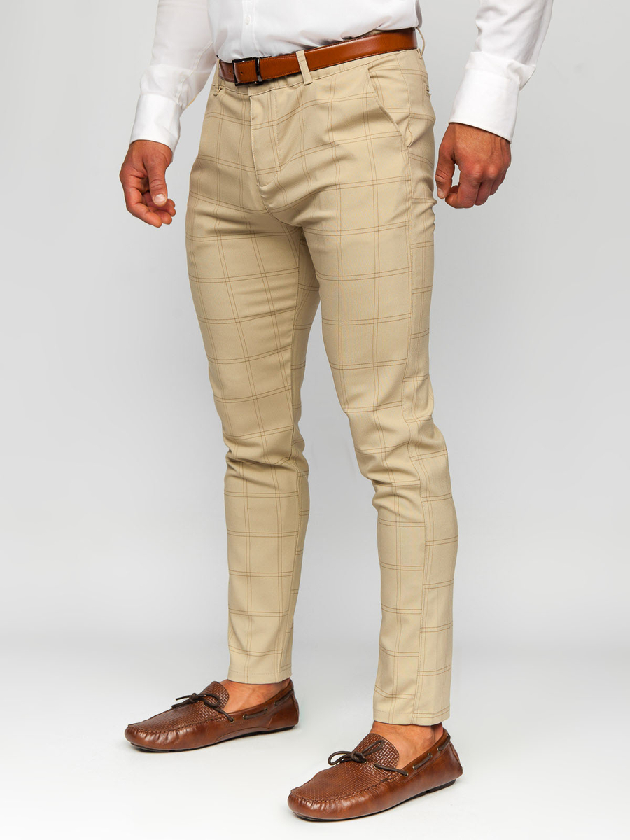Pantal n a cuadros de tela tipo chino para hombre beige Bolf 0036