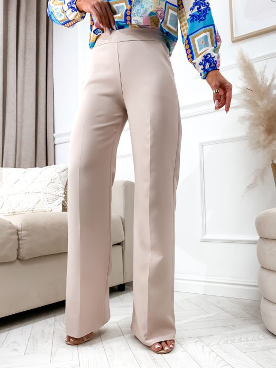 Pantalón campana tela mujer beige 8158