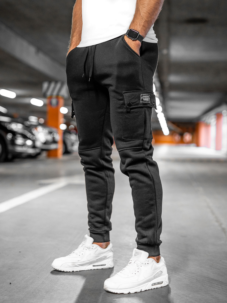  Pantalones de chándal tipo cargo para hombre, pantalones de chándal  ajustados con bolsillos y parte inferior elástica para hombre, Negro - :  Ropa, Zapatos y Joyería