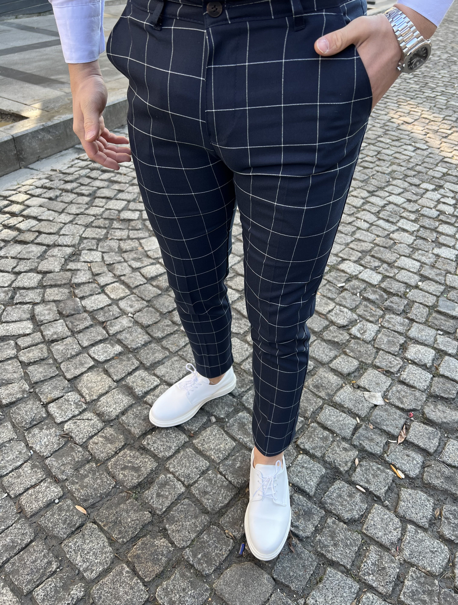 Pantalón Chino De Hombre, Pantalón De Tela A Cuadros, Streetwear