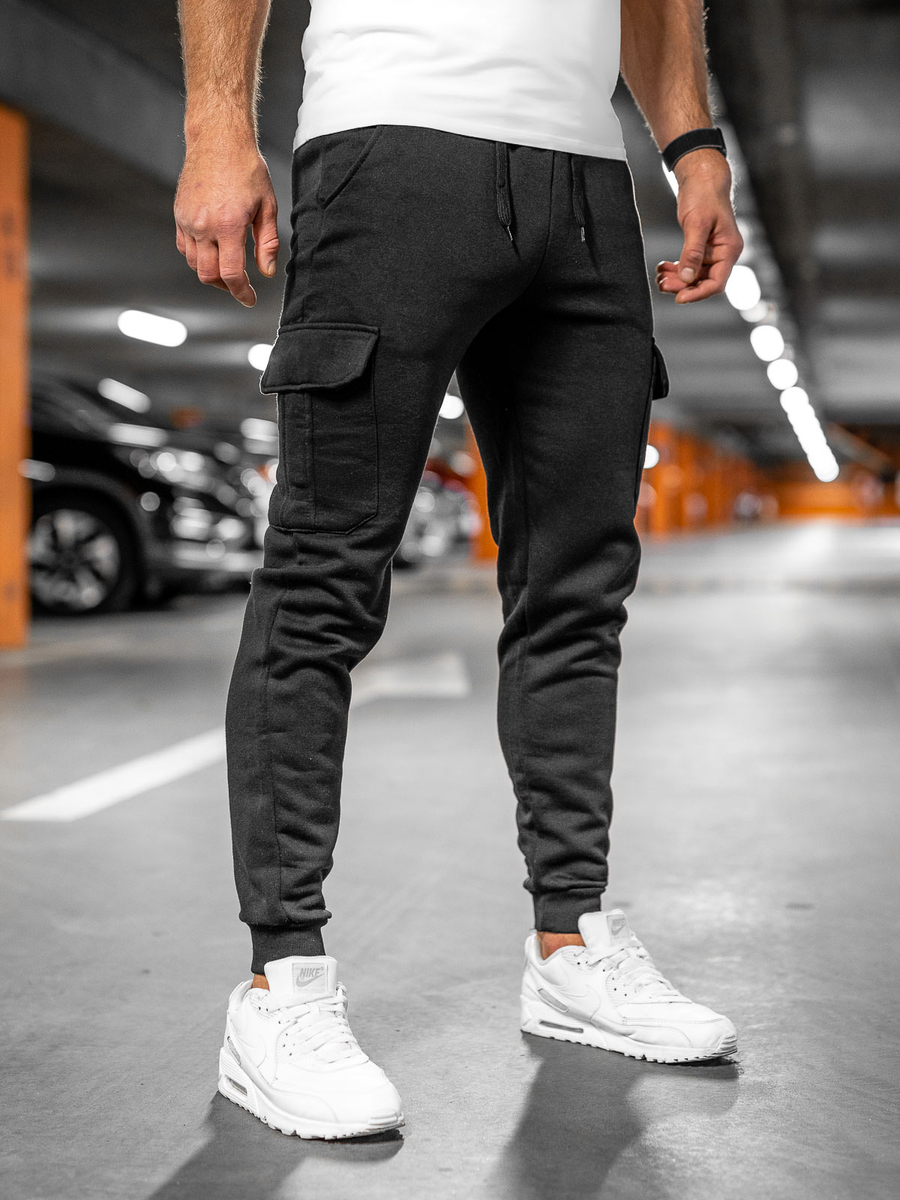 Pantalón grueso de combate joggers de chándal para hombre negro