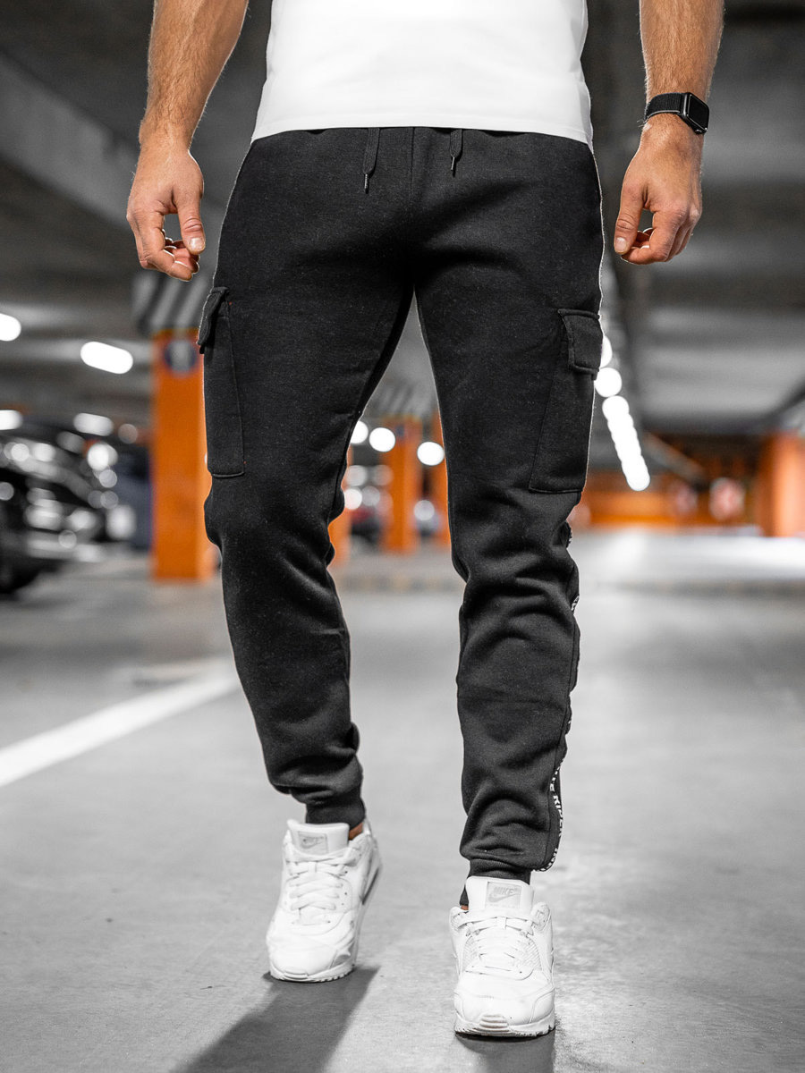 Pantalón grueso de combate joggers de chándal para hombre negro