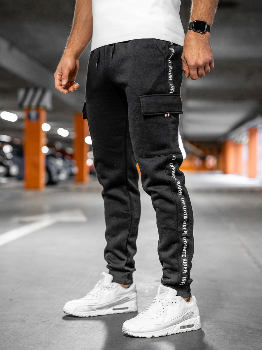 Pantalón grueso de combate joggers de chándal para hombre negro