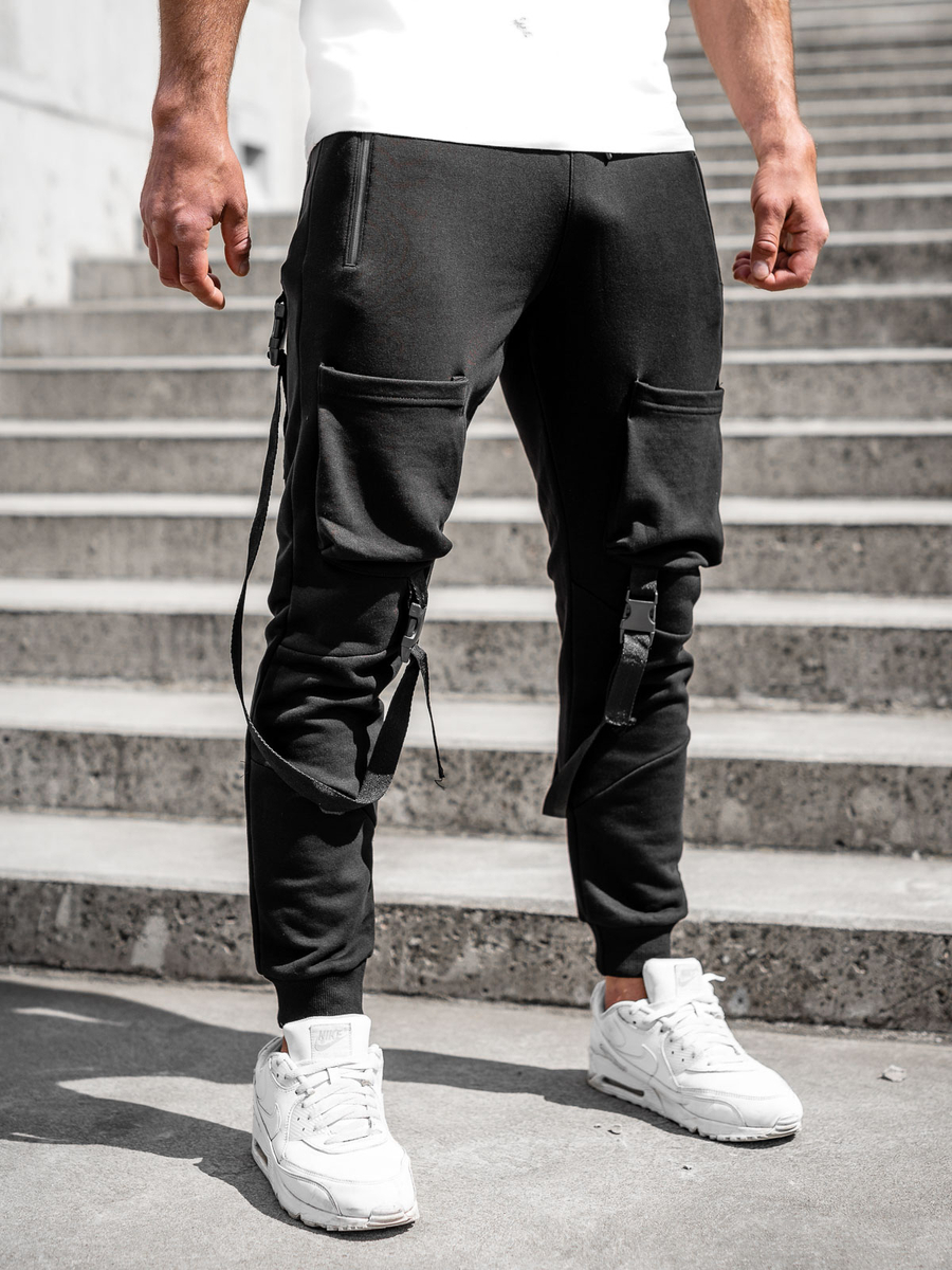 Pantal n jogger de ch ndal tipo cargo para hombre negro Bolf 6581A