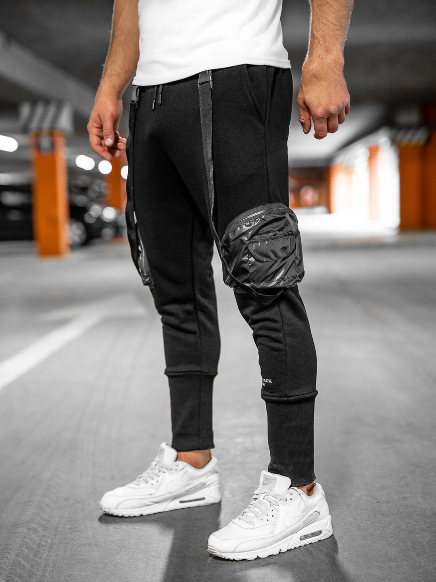 Pantalón jogger de chándal tipo cargo para hombre negro Bolf 6582A