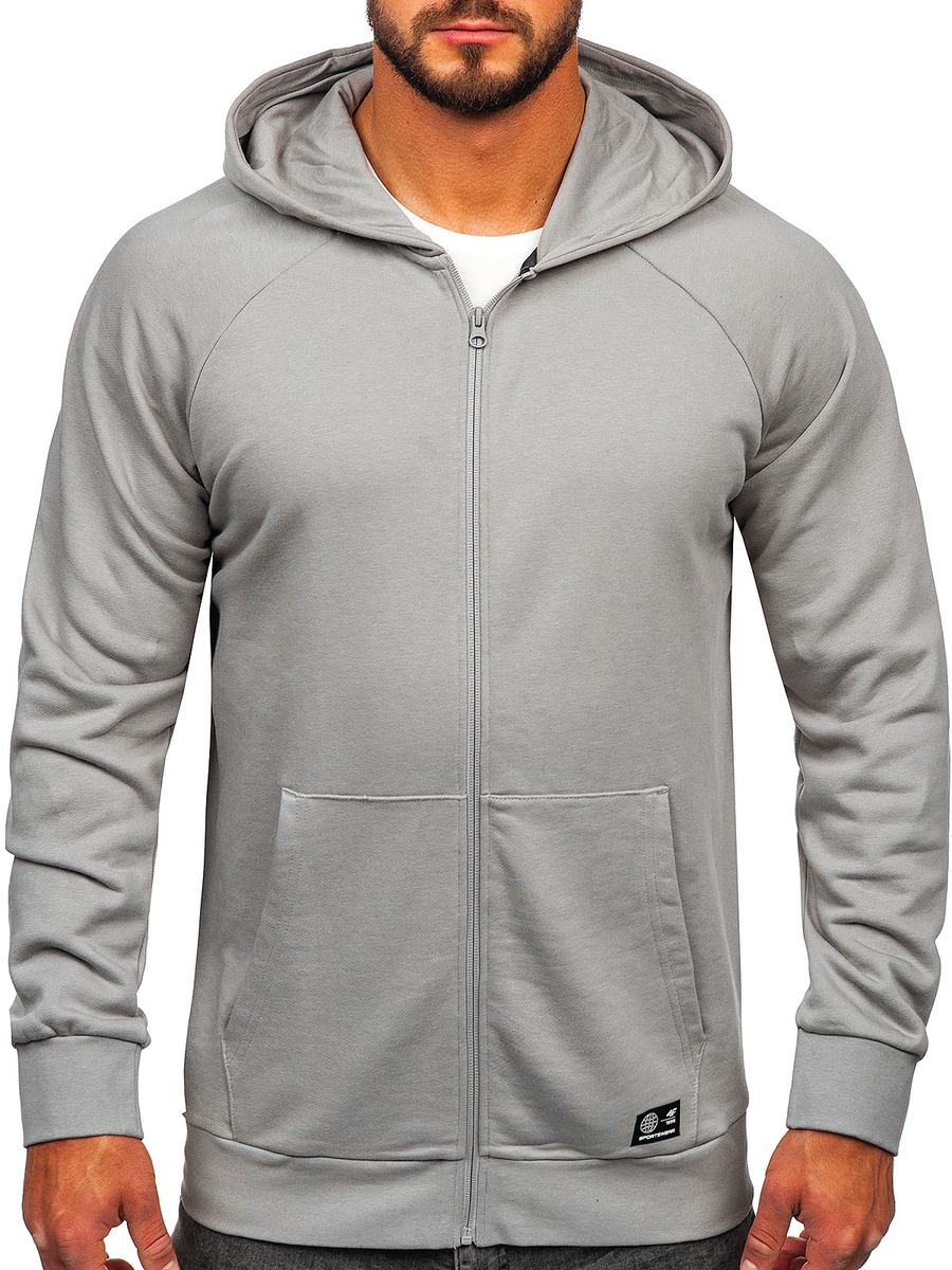 Sudadera abierta con capucha de algodón orgánico para hombre gris 4F BLM011  GRIS