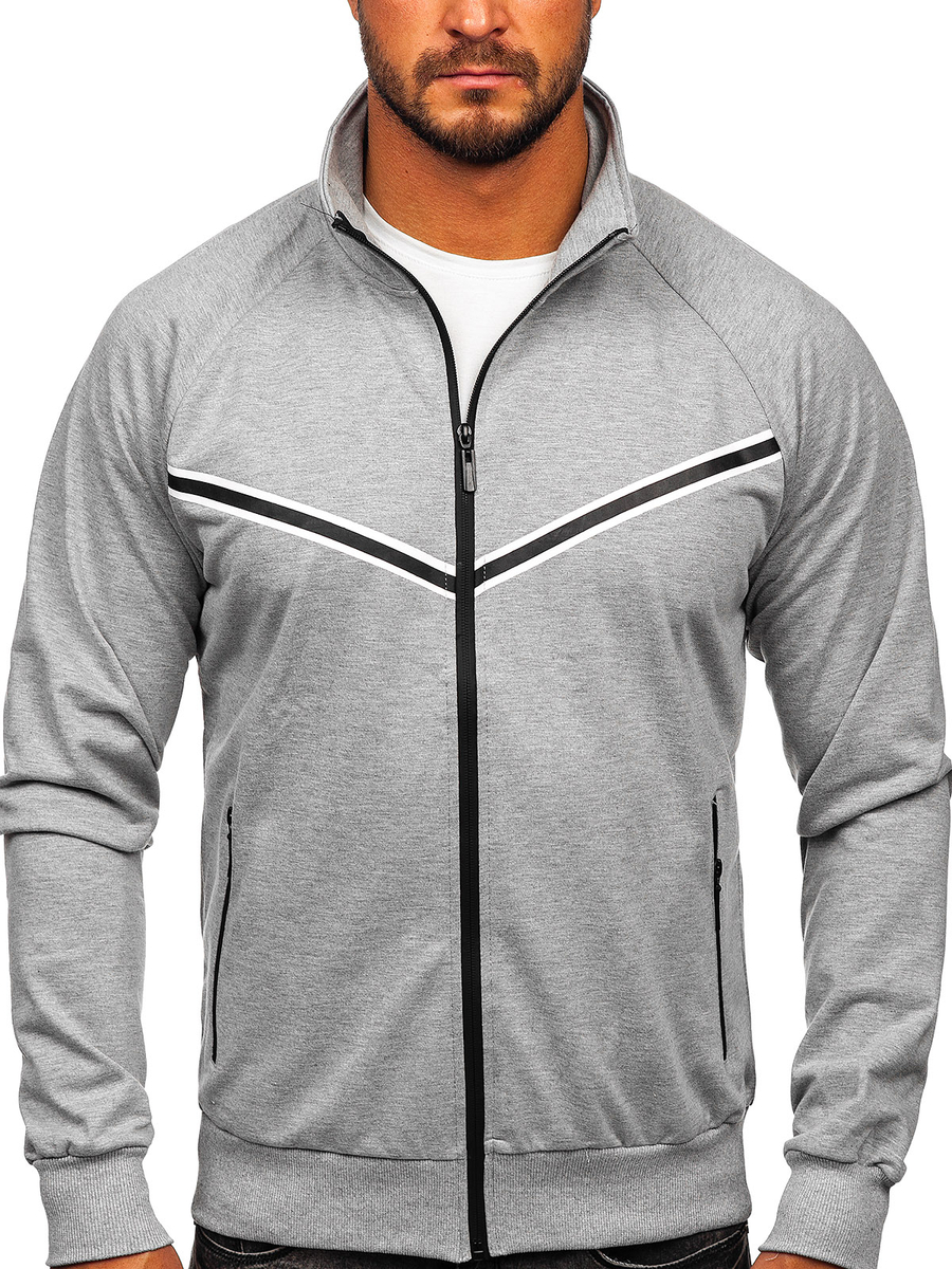 Sudadera abierta de cuello alto para hombre gris Bolf B062