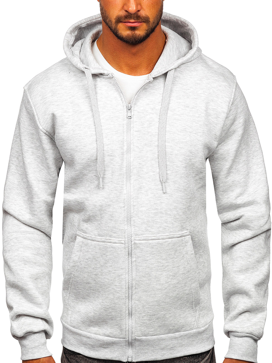 Sudadera abierta gruesa con capucha para hombre gris claro Bolf