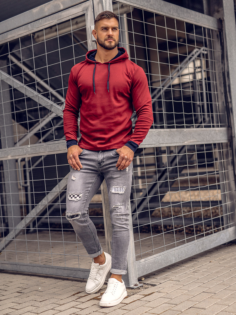 Sudadera con capucha para hombre burdeos Bolf 145380 ROJO BURDEOS