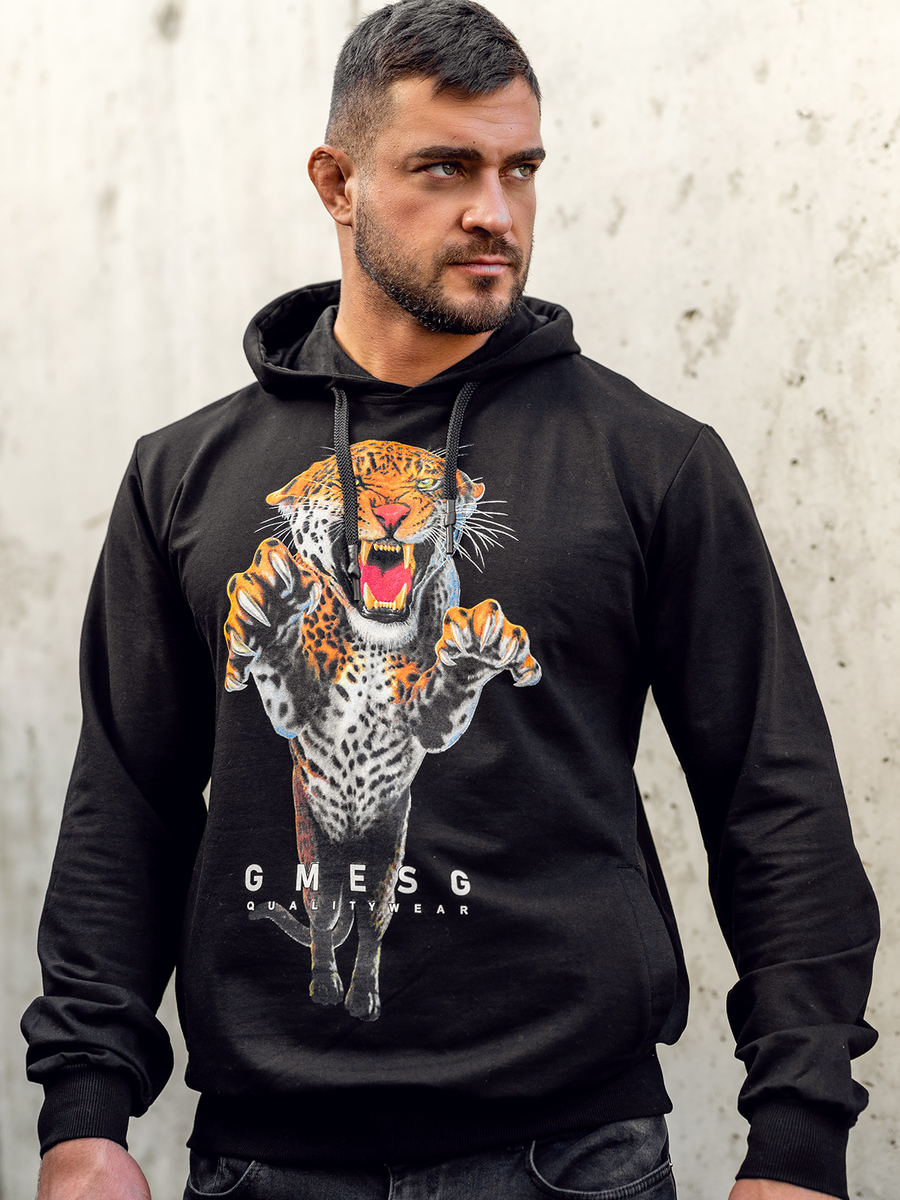 Sudadera estampada con capucha para hombre color negro Bolf 6139