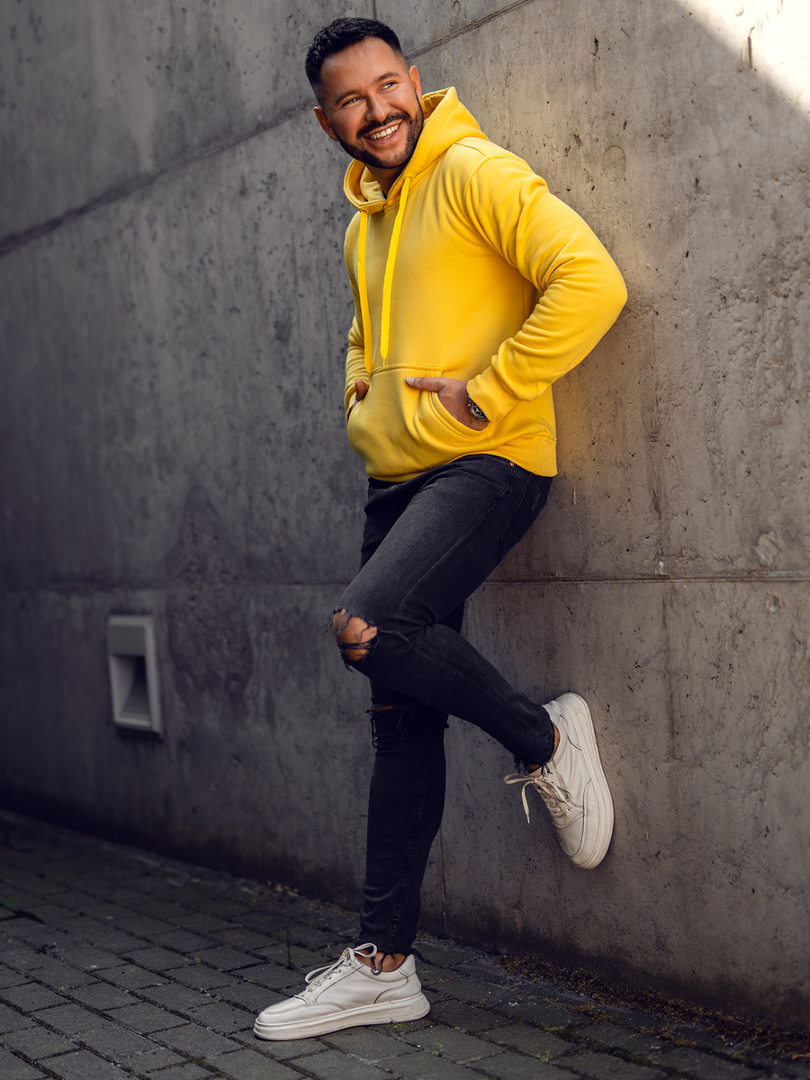 Sudadera tipo canguro con capucha para hombre amarillo claro Bolf