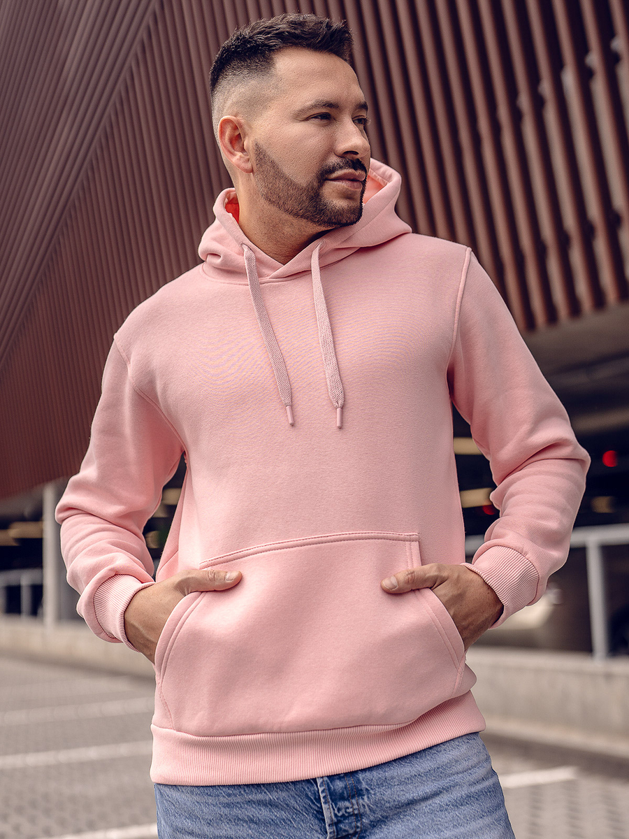 Sudadera tipo canguro con capucha para hombre rosa claro Bolf 1004