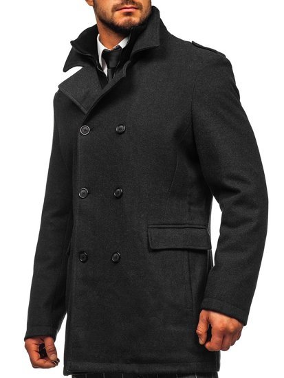 Abrigo de invierno cruzado grafito para hombre con cuello alto extraíble adicional Bolf 8805