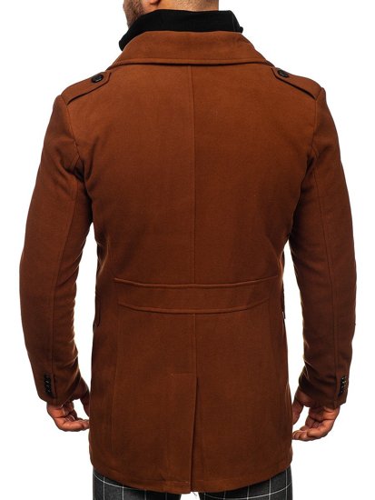 Abrigo de invierno cruzado marrón para hombre con cuello alto extraíble adicional Bolf 8805