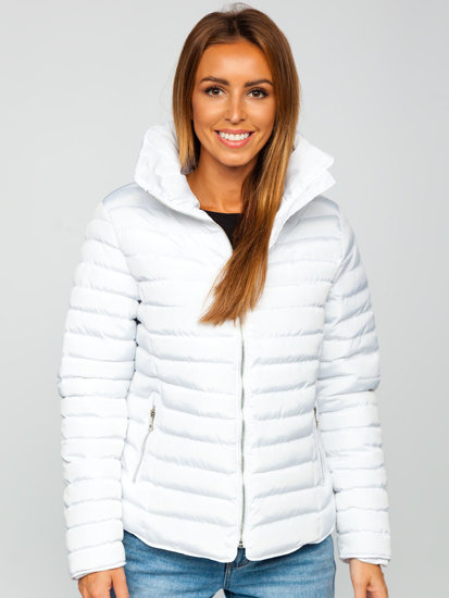 Biała pikowana kurtka damska zimowa bez kaptura Denley 23063
