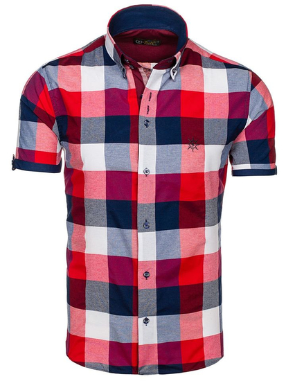 Camisa a cuadros de manga corta para hombre granate Bolf 5532