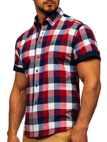 Camisa a cuadros de manga corta para hombre granate Bolf 5532