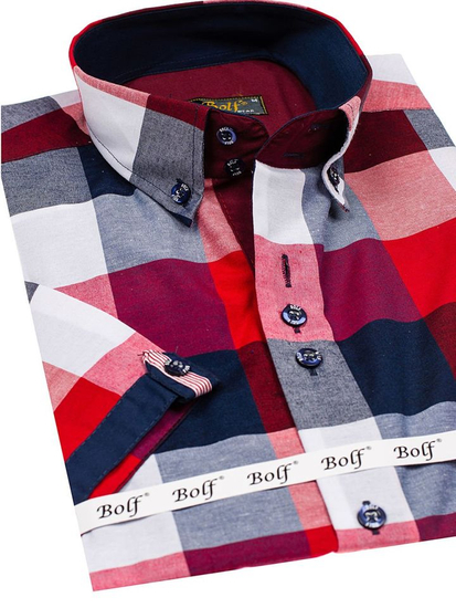 Camisa a cuadros de manga corta para hombre granate Bolf 5532