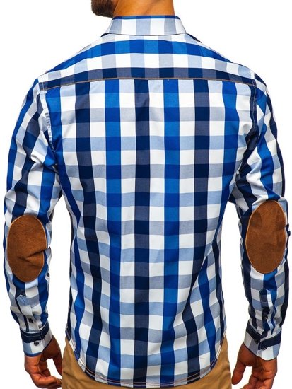 Camisa a cuadros de manga larga para hombre azul Bolf 1766-1