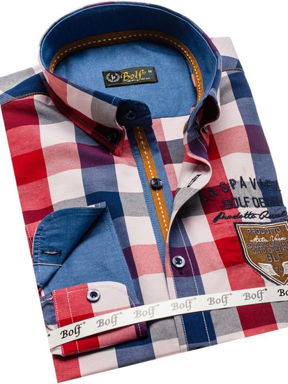 Camisa a cuadros de manga larga para hombre roja Bolf 1766-1