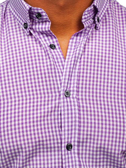 Camisa a cuadros de manga larga para hombre violeta Bolf 22745