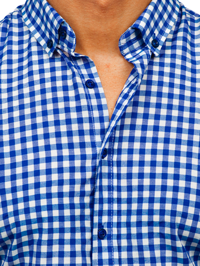 Camisa a cuadros vichy de manga larga para hombre azul oscuro Bolf 22747