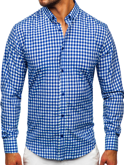 Camisa a cuadros vichy de manga larga para hombre azul oscuro Bolf 22747