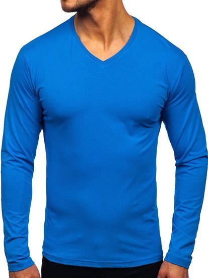 Camisa a manga larga sin estampado con cuello en "v" para hombre color azul Bolf 172008
