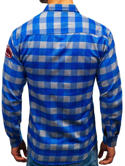 Camisa de flanela de manga larga para hombre azul y gris Bolf 2503