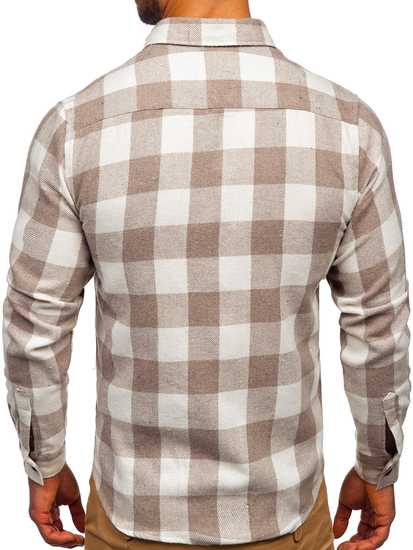 Camisa de franela a manga larga para hombre color beige Bolf 20723