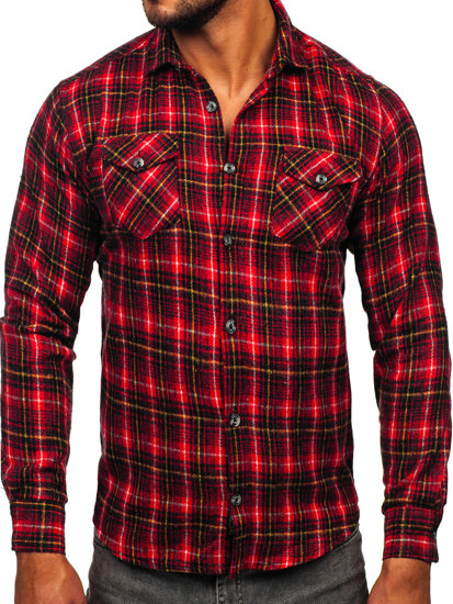 Camisa de franela a manga larga para hombre color rojo Bolf 20731-2