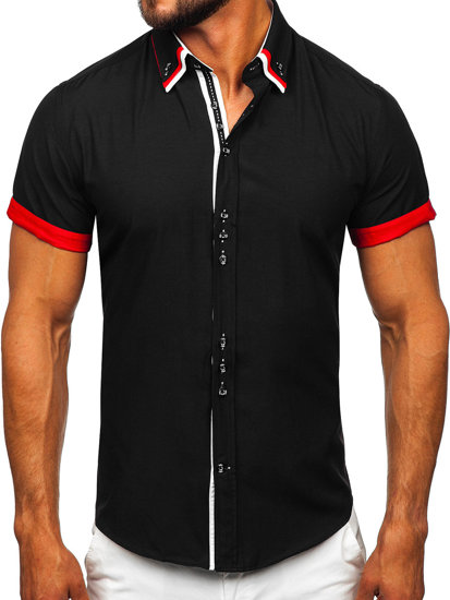Camisa de manga corta elegante para hombre negra Bolf 2926