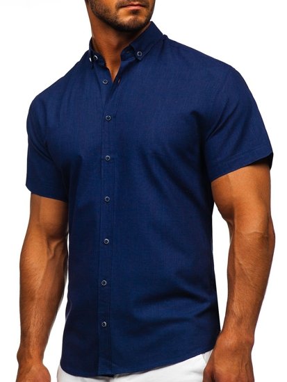 Camisa de manga corta para hombre azul oscuro Bolf 20501