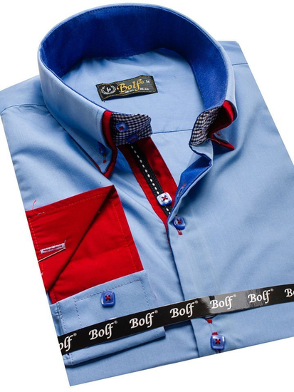 Camisa de manga larga elegante para hombre azul celeste Bolf 2785