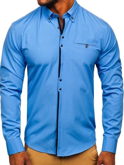 Camisa de manga larga elegante para hombre azul claro Bolf 7720
