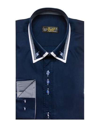 Camisa de manga larga elegante para hombre azul oscuro Bolf 3704-1