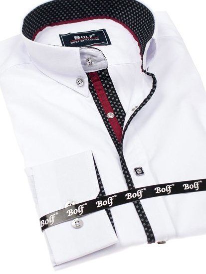 Camisa de manga larga elegante para hombre blanca Bolf 7722