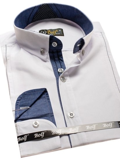 Camisa de manga larga elegante para hombre blanca Bolf 8822
