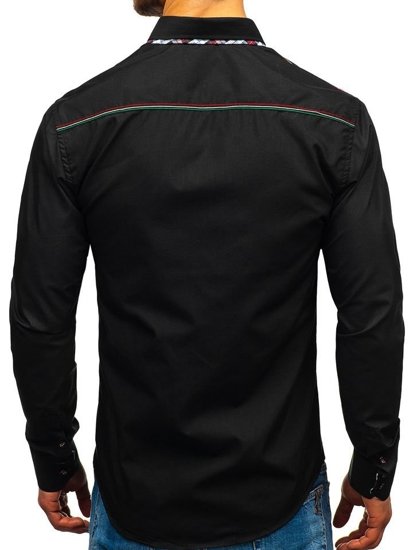 Camisa de manga larga elegante para hombre negra Bolf 2701