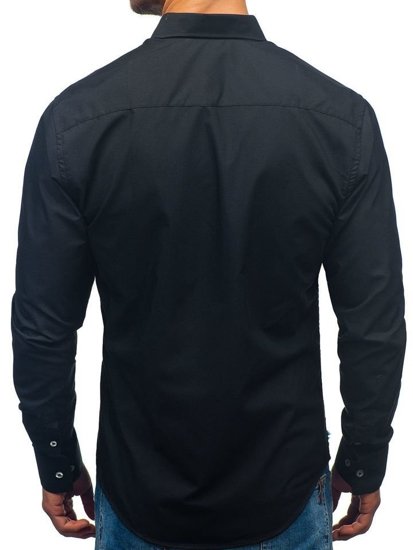 Camisa de manga larga elegante para hombre negra Bolf 2772