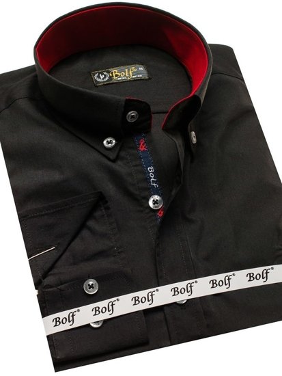 Camisa de manga larga elegante para hombre negra Bolf 2772
