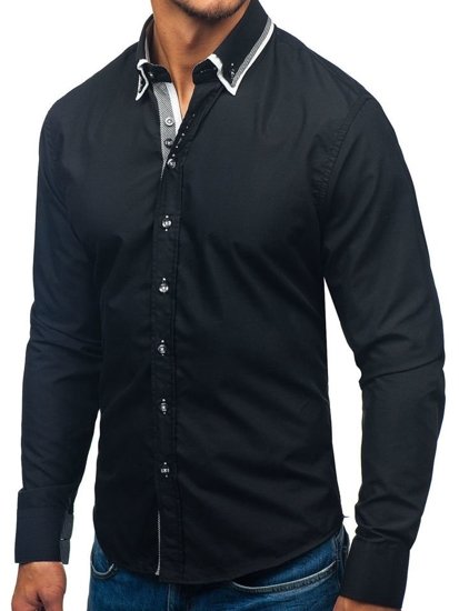 Camisa de manga larga elegante para hombre negra Bolf 3704-1
