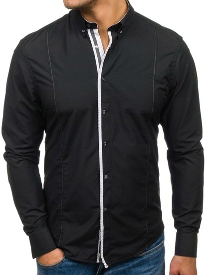 Camisa de manga larga elegante para hombre negra Bolf 7722