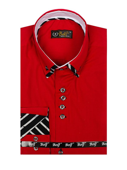 Camisa de manga larga roja para hombre Bolf 3762