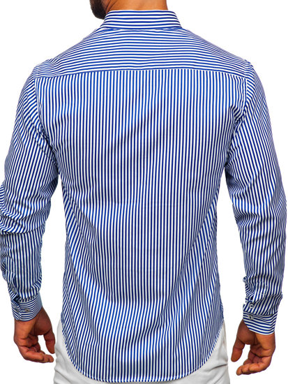 Camisa de rayas de manga larga para hombre azul Bolf 22731